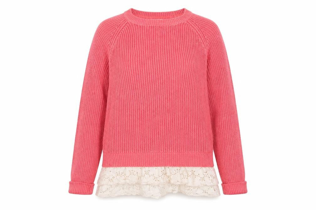 Papaya Womens Orange Round Neck  Acrylic Pullover Jumper Size L   - Lace Hem