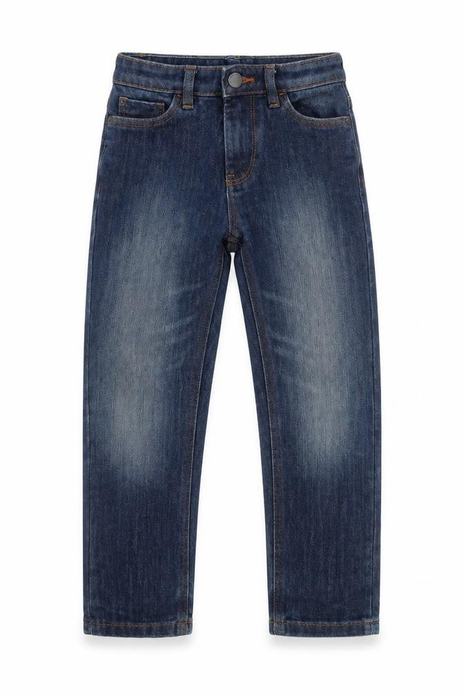 Front view of Next boys’ blue cotton straight jeans, size 9, months regular