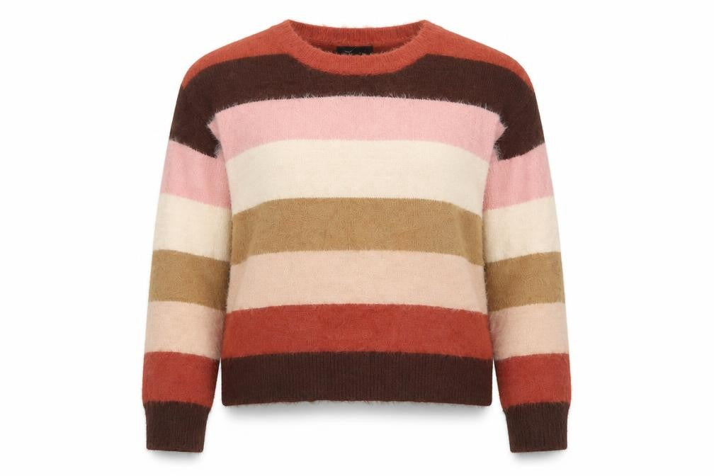 Front view of New Look women’s multicoloured striped polyamide pullover sweatshirt, size L
