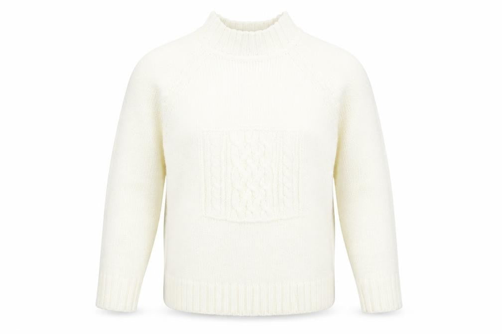 Front view of FORNARI women’s white acrylic pullover sweatshirt, size L