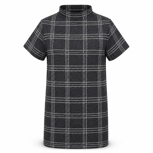 Front view of Select women’s grey check polyester pencil dress, size UK 14, high neck pullover