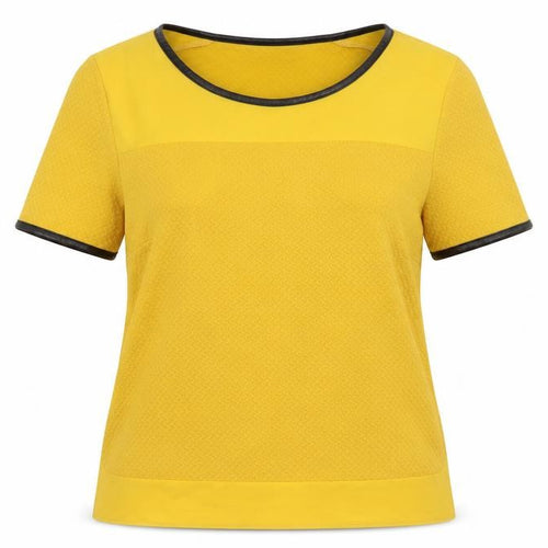 Oasis Womens Yellow  Polyester Basic T-Shirt Size M Round Neck - Faux Leather Detail