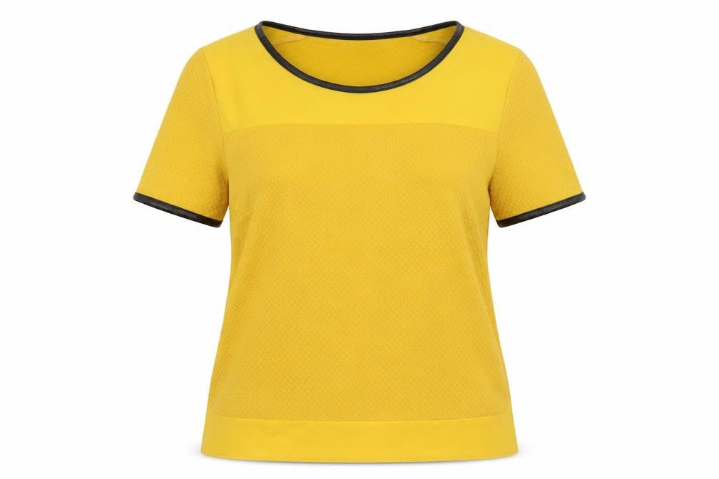 Oasis Womens Yellow  Polyester Basic T-Shirt Size M Round Neck - Faux Leather Detail