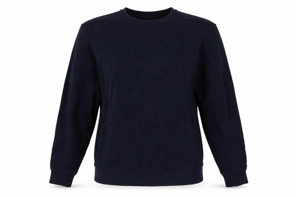 Front view of Tres Bien women’s blue cotton pullover sweatshirt, size S