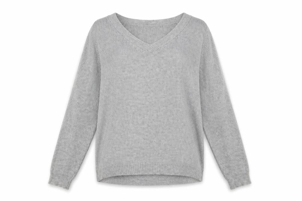 Front view of See U Soon women’s grey v-neck jumper, size S