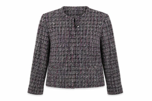 Front view of Marks & Spencer women’s purple check jacket blazer, size UK 14