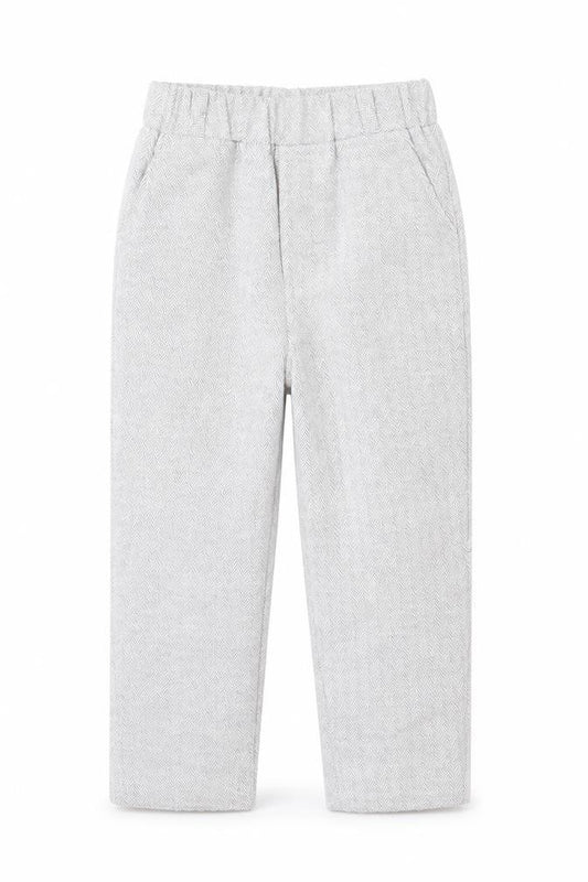 Front view of Preworn boys’ grey herringbone dress pants trousers, size 3, years regular - grey green
