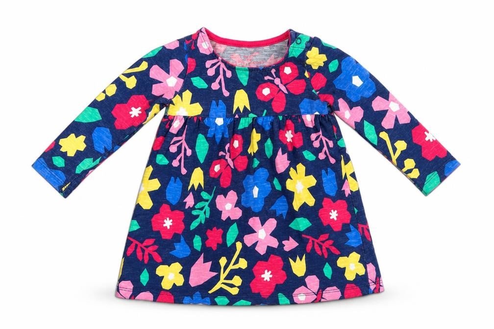 F&F Baby Multicoloured Floral 100% Cotton Basic Blouse Size 9-12 Months Round Neck