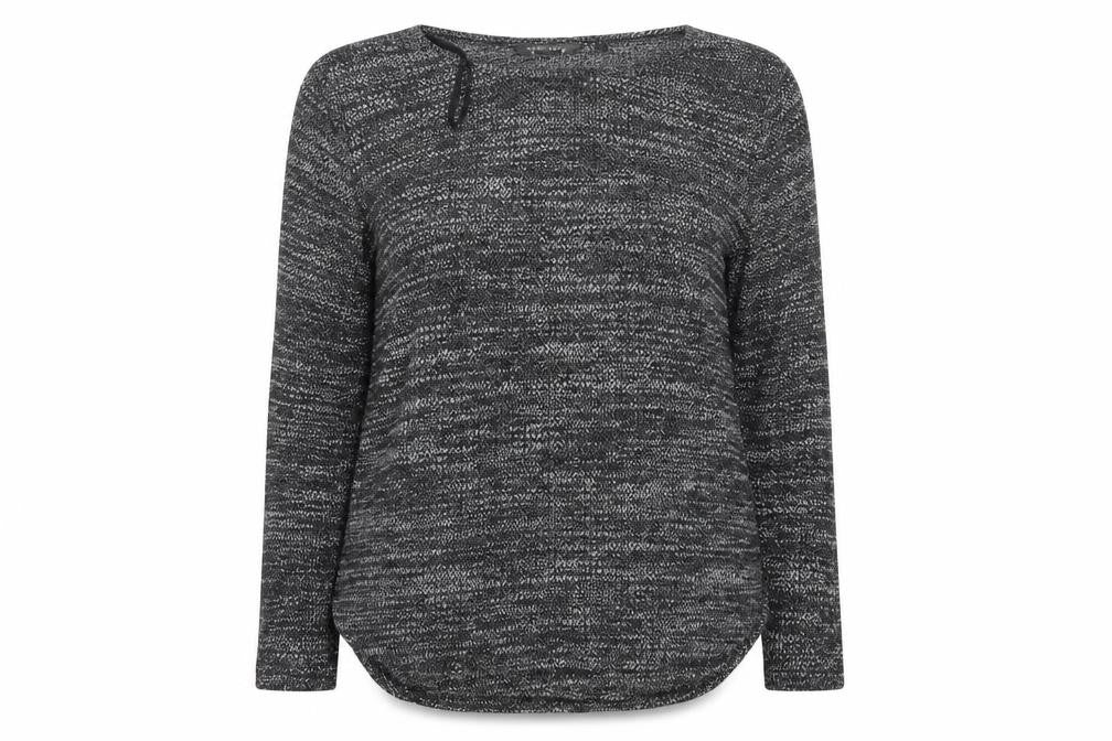 Front view of New Look women’s grey round neck polyester jumper, size UK 14