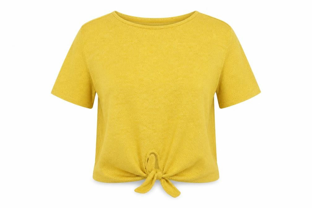 F&F Womens Yellow  Polyester Basic Blouse Size 12 Round Neck