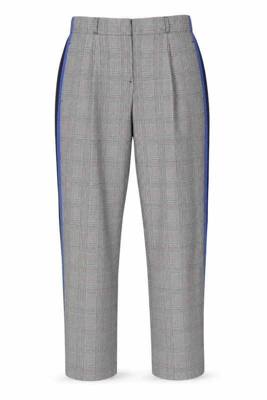 Front view of Topshop women’s multicoloured check polyester dress pants trousers, size UK 6, 28-inch leg regular