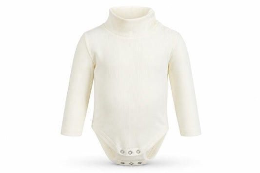 Front view of Nutmeg Baby White Cotton Babygrow One-Piece, size 12-18, Months