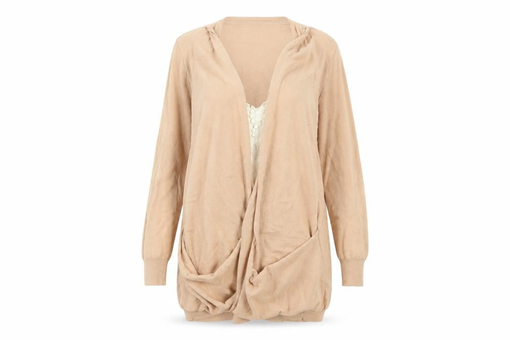 Front view of Next women’s pink v-neck cotton cardigan jumper, size UK 6