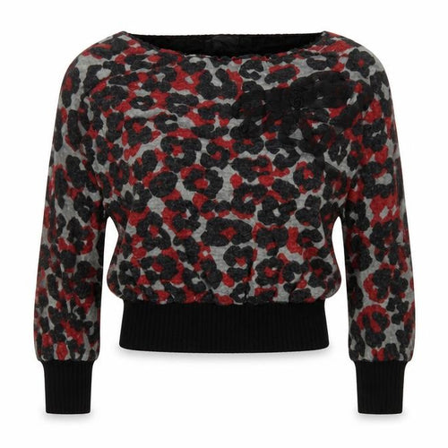 vega's Womens Black Round Neck Animal Print Acrylic Pullover Jumper Size S