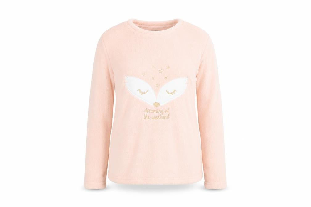 Front view of F&F women’s pink round neck polyester jumper, size UK 6