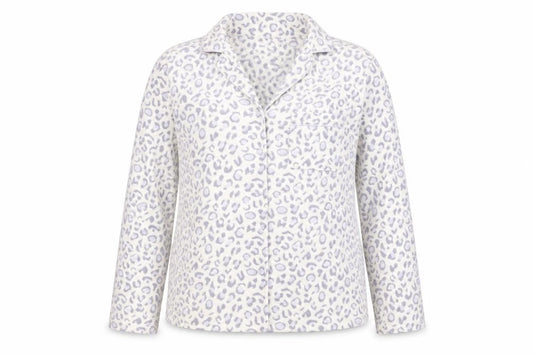 Front view of F&F women’s white animal print polyester basic button-up, size UK 12, collared