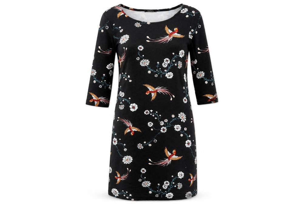 Front view of ESMARA women’s black viscose a-line, size M, round neck