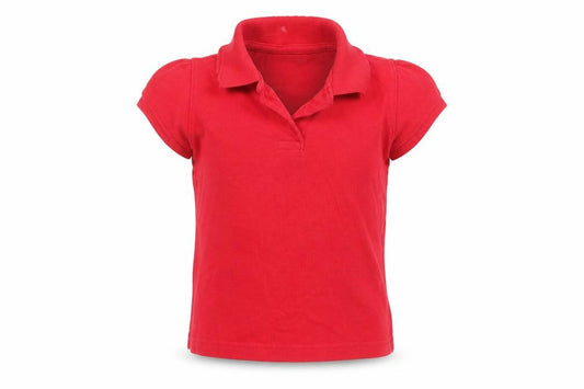 Front view of George girls’ red cotton basic polo, size 4-5, years collared