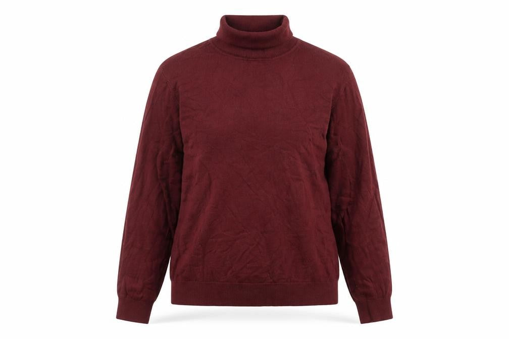 Front view of konzen women’s red acrylic basic t-shirt, size L, roll neck