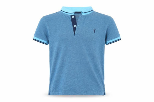 Front view of Blue Zoo girls’ blue cotton basic polo, size 8-9, years collared