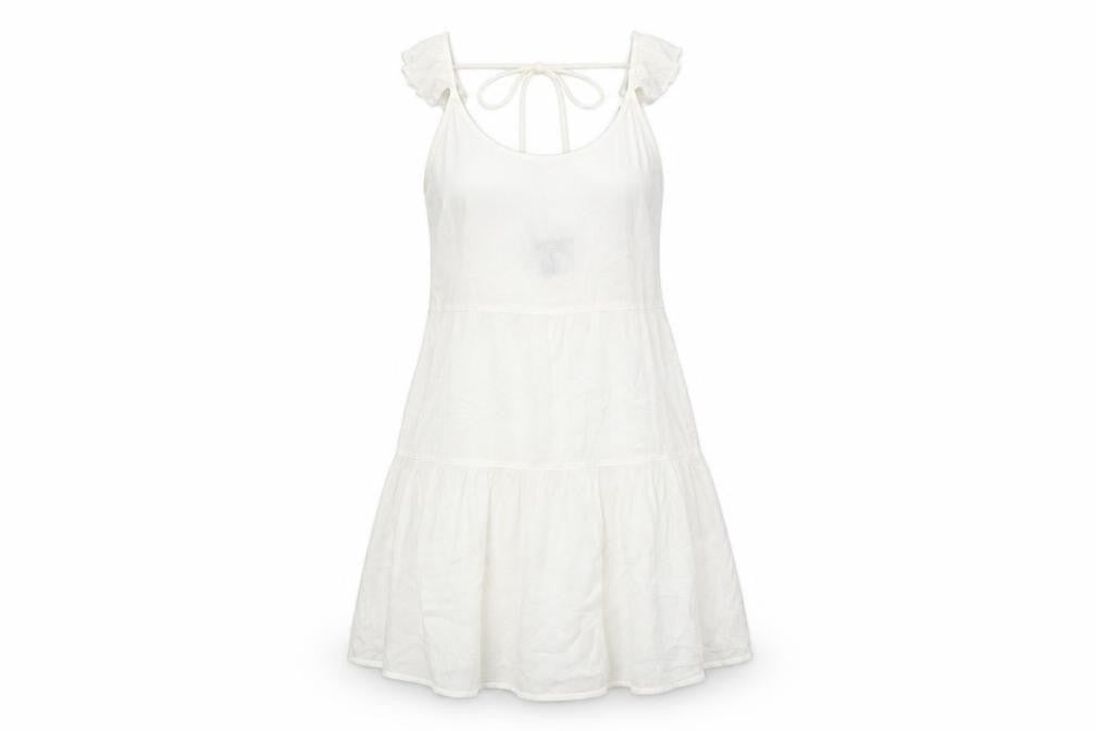Front view of New Look women’s white viscose a-line, size M, round neck