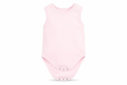 Front view of Nutmeg Baby Pink Cotton Babygrow One-Piece, size 12-18, Months