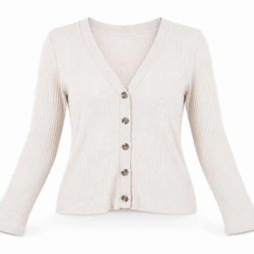 Boohoo Womens Beige V-Neck Striped Polyester Cardigan Jumper Size M