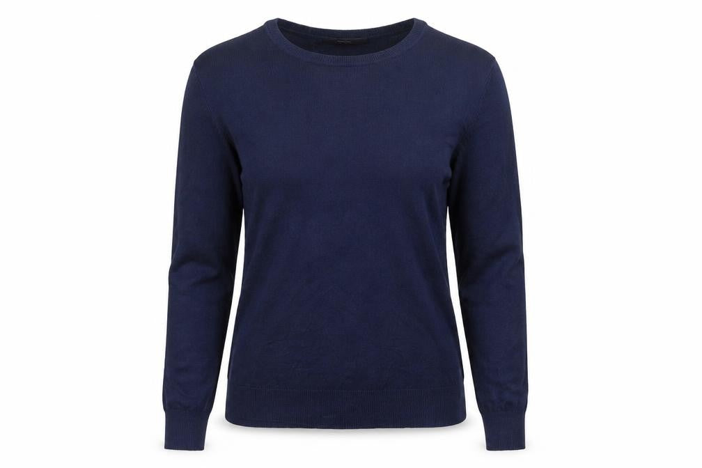 Front view of George women’s blue round neck viscose jumper, size UK 8