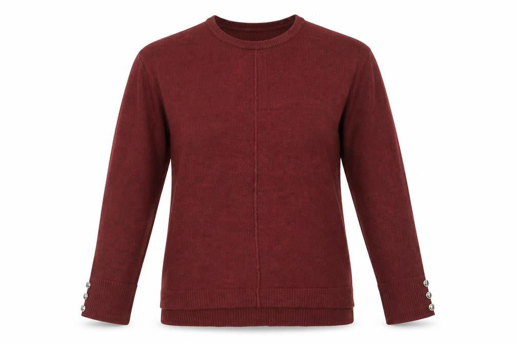 Pep and Co Womens Red Round Neck  Acrylic Pullover Jumper Size 10   - Button Sleeve Detail