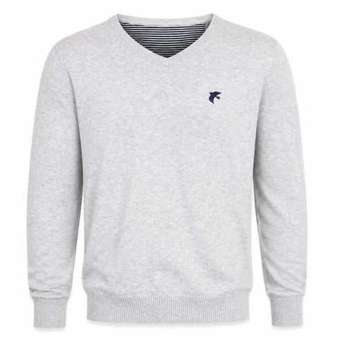 Racing Green Mens Grey V-Neck  Cotton Pullover Jumper Size M   - Pale Grey Bird Graphic