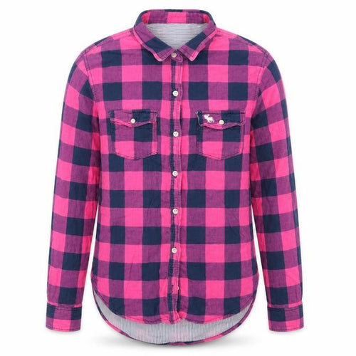 Abercombie kids Girls Pink Check Cotton Basic Button-Up Size XL Collared  - Blue & Pink Check and lined blue & white