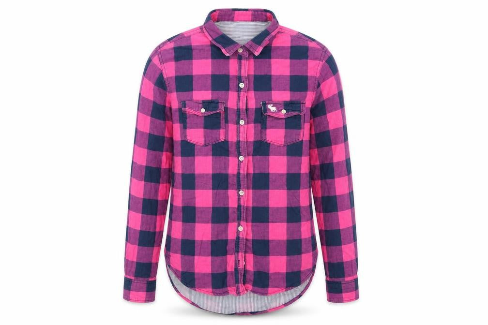 Abercombie kids Girls Pink Check Cotton Basic Button-Up Size XL Collared  - Blue & Pink Check and lined blue & white