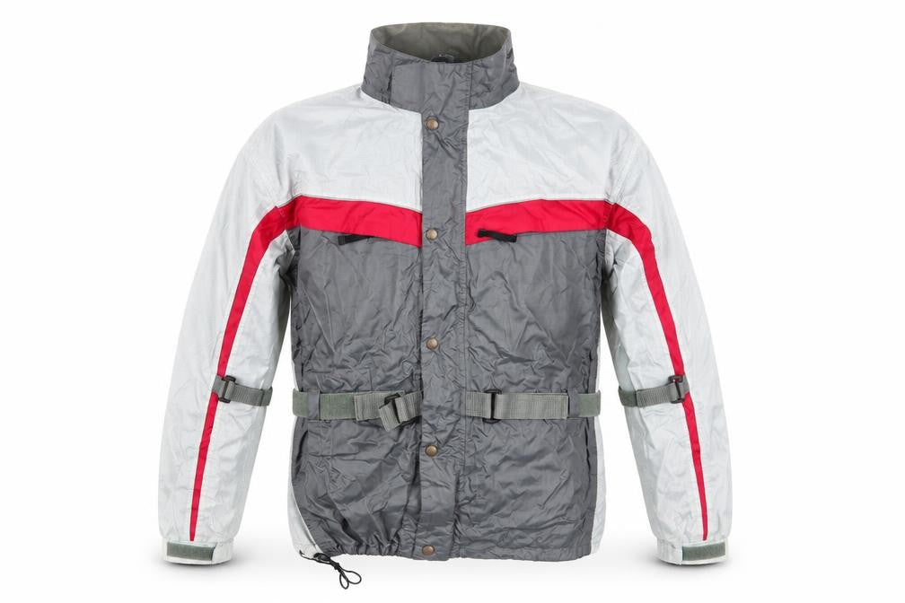 Crane Road Mens Grey Striped  Rain Coat Coat Size M   - Grey Red Colourblock Adjustable straps