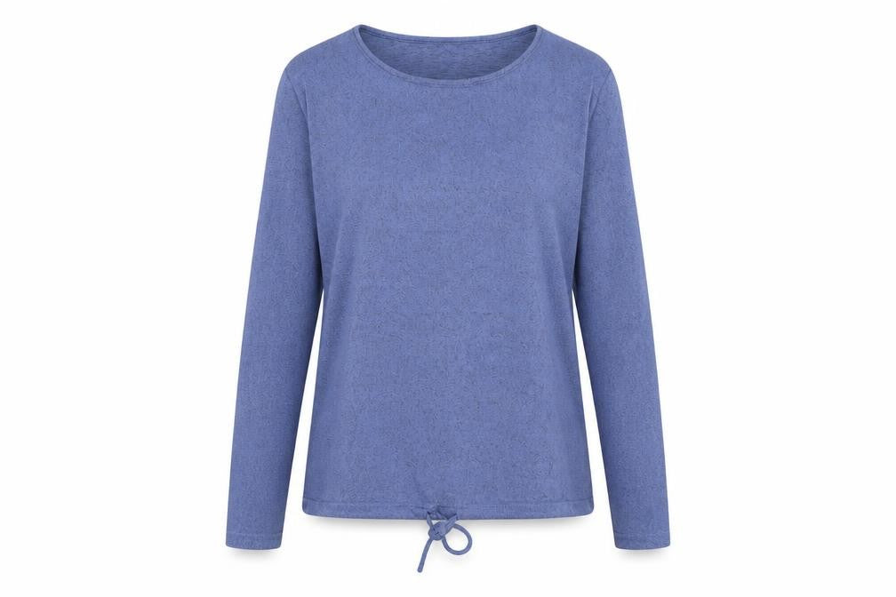 Front view of Ellie B. women’s blue crew neck polyester jumper, size XL