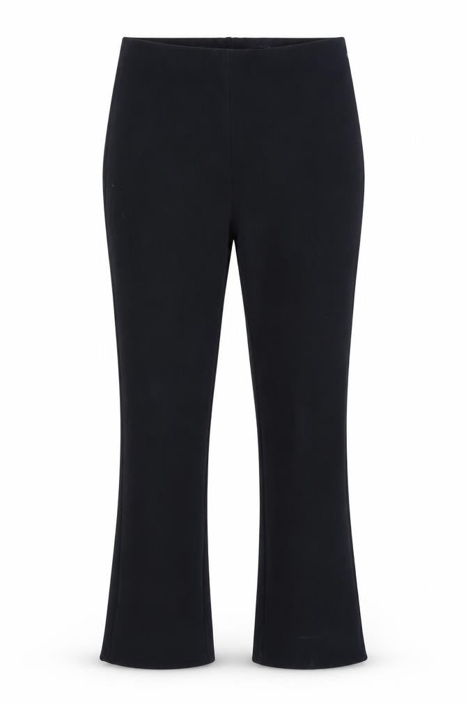 Front view of Preworn women’s blue polyester trousers, size UK 12, 26-inch leg regular