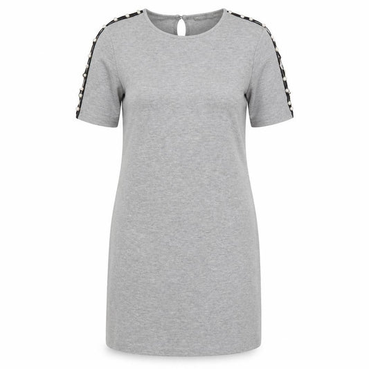 Front view of ASOS women’s grey polyester jumper dress, size UK 8, round neck