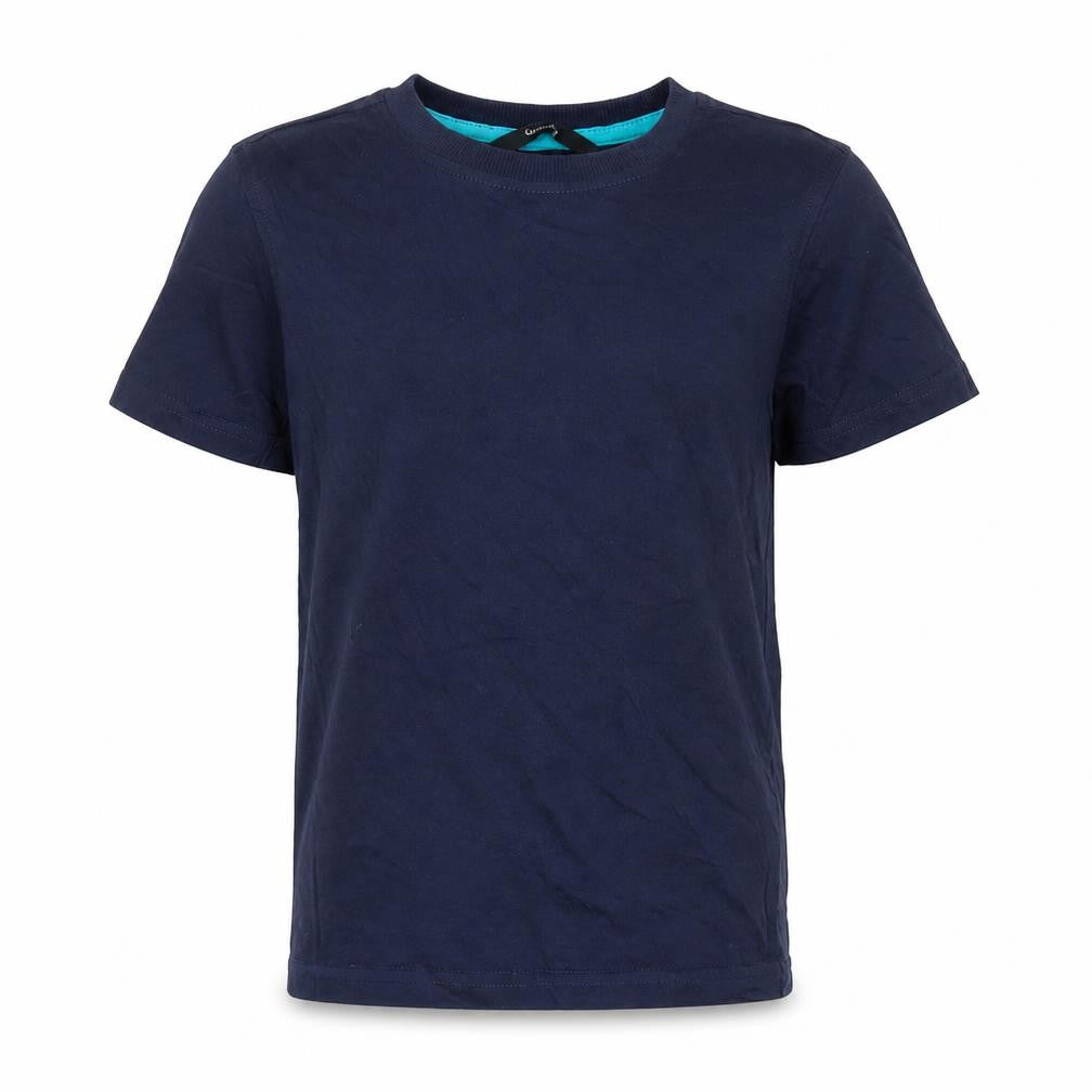 Front view of George boys’ blue cotton basic t-shirt, size 5-6, years round neck
