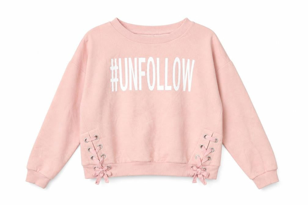 Front view of Primark girls’ pink polyester pullover sweatshirt, size 11-12, years