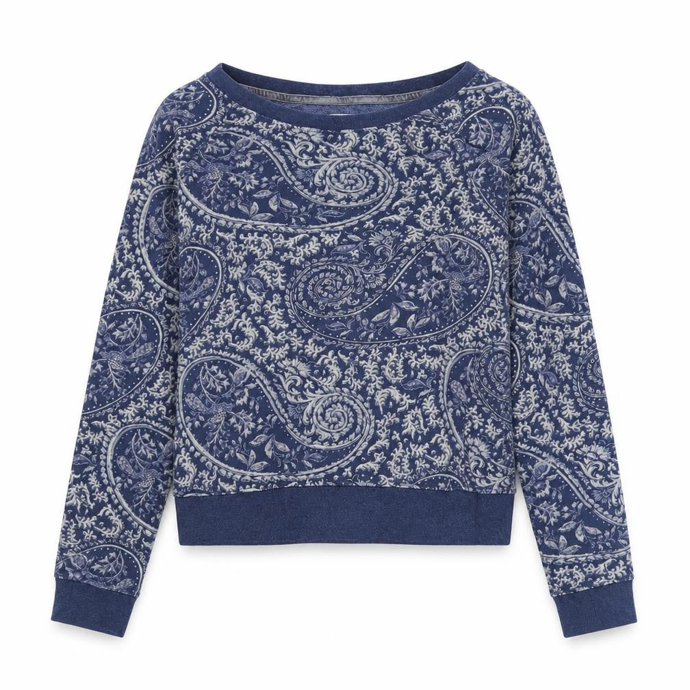 Front view of H^M women’s multicoloured paisley cotton pullover sweatshirt, size M