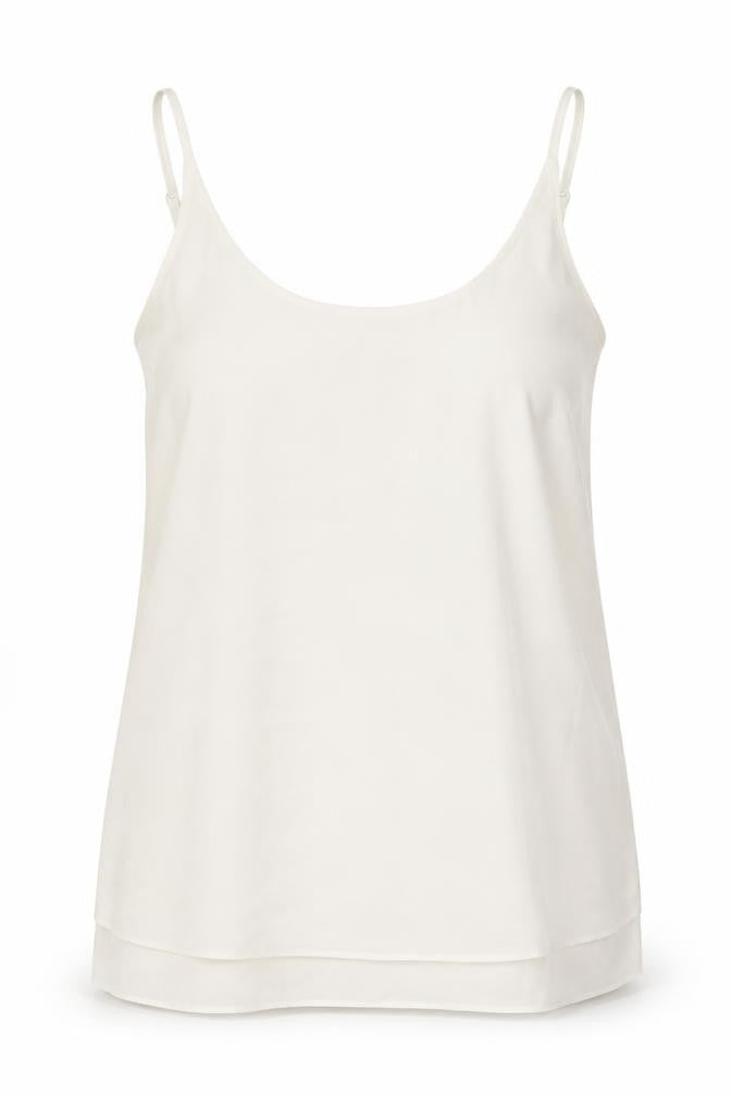 Front view of Miss Selfridge women’s white basic tank, size UK 12, scoop neck