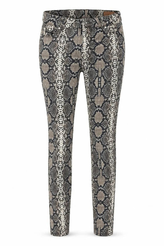 Front view of ASOS women’s multicoloured animal print cotton skinny jeans, size UK 28, 30-inch leg regular