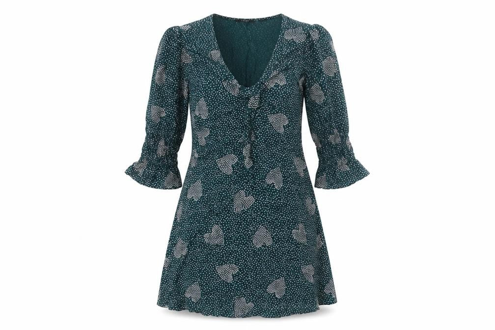 Lola Skye Womens Green  Viscose Fit & Flare  Size 8  V-Neck Pullover - Hearts