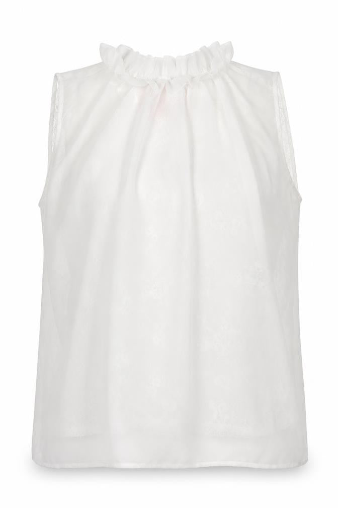 Grace and Mila Womens White Floral Polyester Basic Tank Size M High Neck - Lace Detail