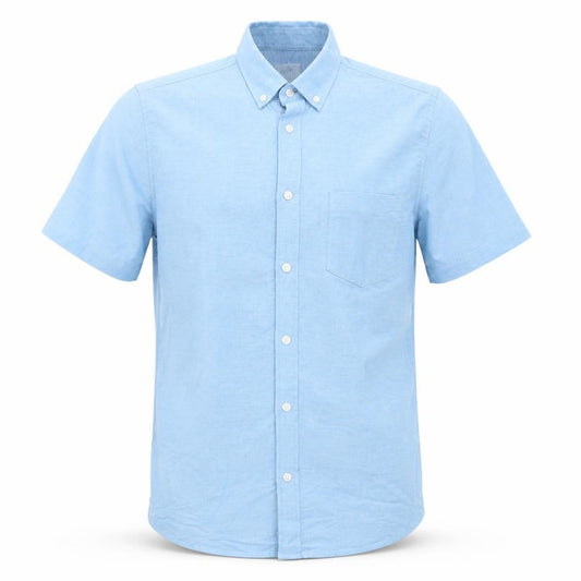 Front view of Burton men’s blue cotton button-up, size S, collared