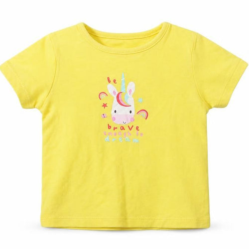 George Baby Yellow  Cotton Basic T-Shirt Size 9-12 Months Crew Neck  - Unicorn