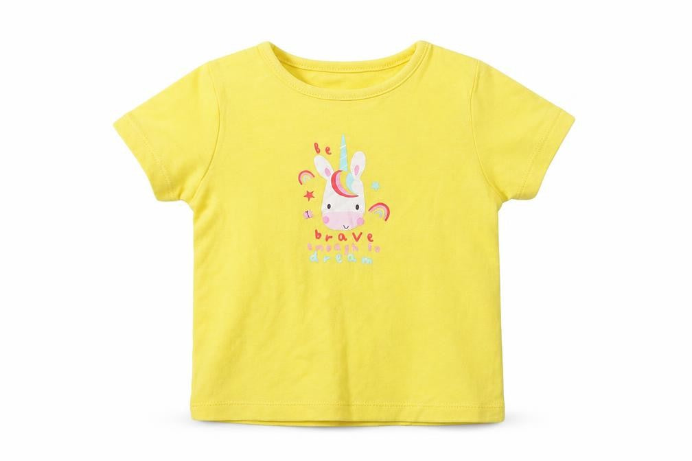George Baby Yellow  Cotton Basic T-Shirt Size 9-12 Months Crew Neck  - Unicorn