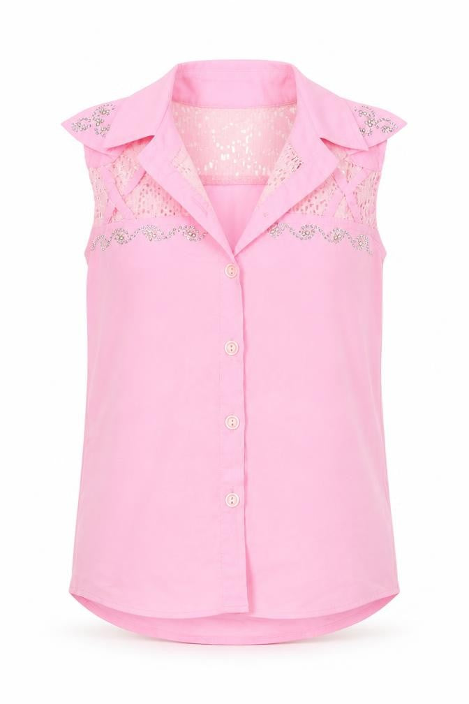 PRETTYLITTLETHING girls Girls Pink  Polyester Basic Button-Up Size 7 Years Collared