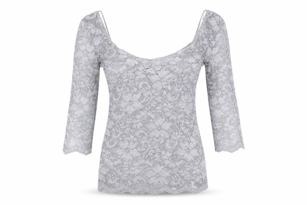 Front view of New Look women’s silver nylon basic t-shirt, size UK 10, round neck