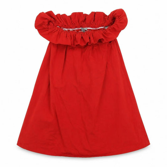 Front view of ASOS women’s red cotton a-line, size UK 8, round neck