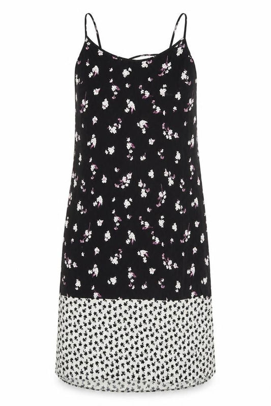 Front view of ASOS women’s black floral viscose pencil dress, size UK 8, halter
